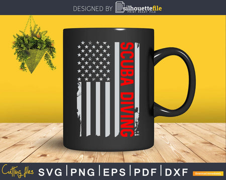 Scuba Diving American Flag 4th of July Diver Svg Dxf Cut
