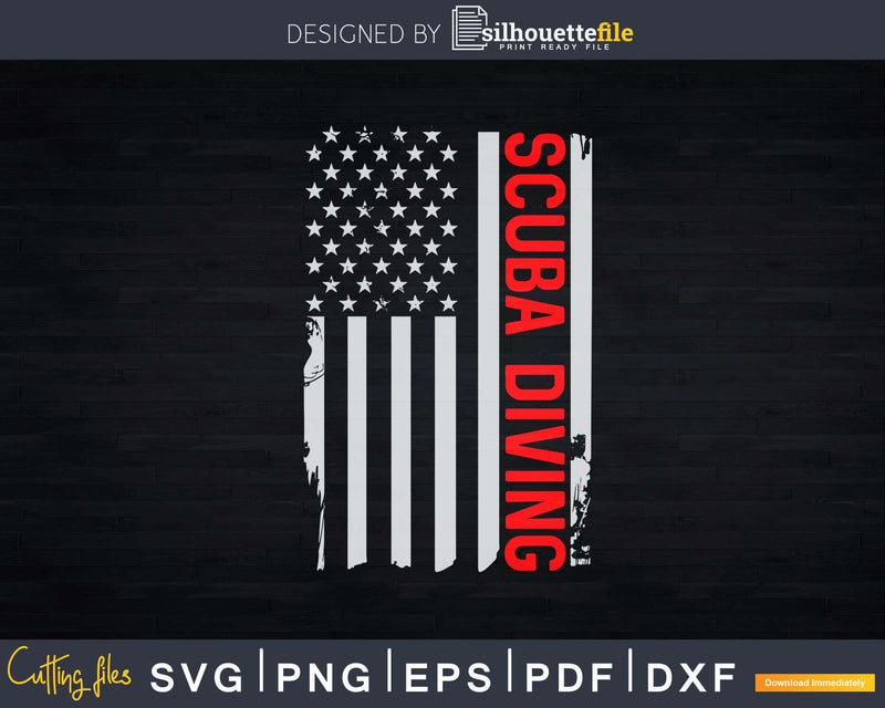 Scuba Diving American Flag 4th of July Diver Svg Dxf Cut