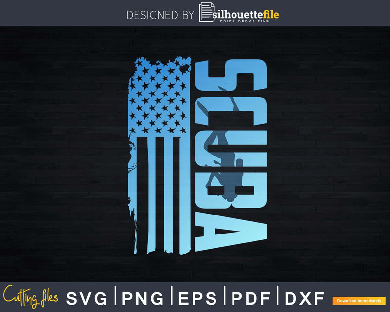 Scuba Diving American Flag Patriotic USA Diver Svg Dxf Cut