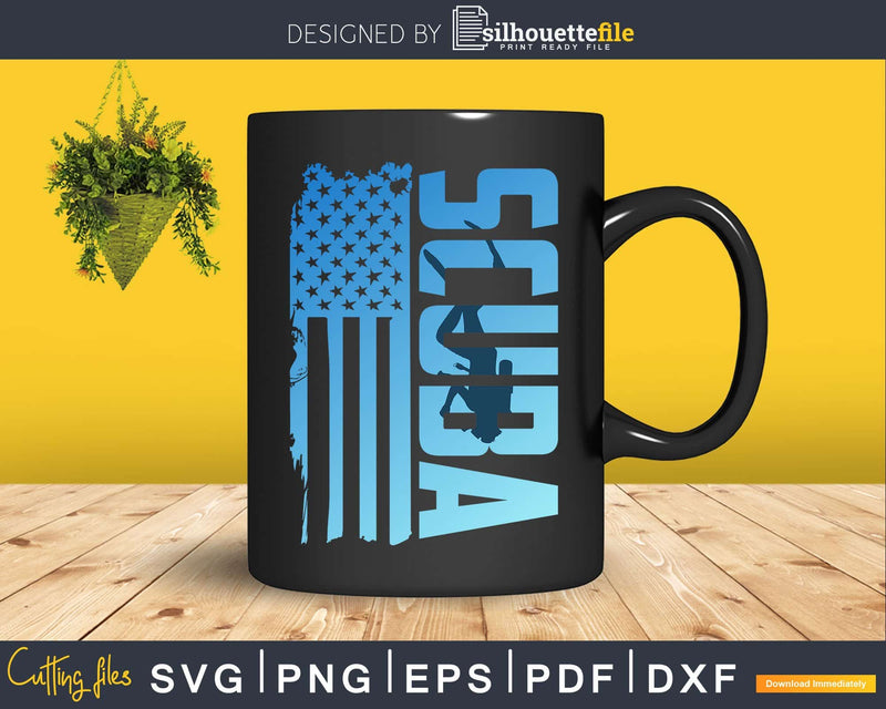 Scuba Diving American Flag Patriotic USA Diver Svg Dxf Cut