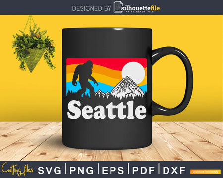 Seattle Washington Bigfoot Mountains 80’s Graphic SVG PNG
