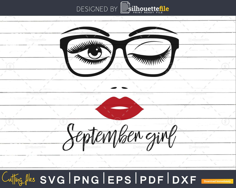 September girl birthday svg face glasses winked eye png cut