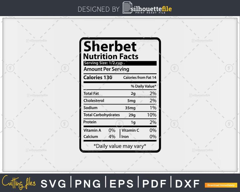 Sherbet Nutrition Facts Funny Thanksgiving Christmas Svg