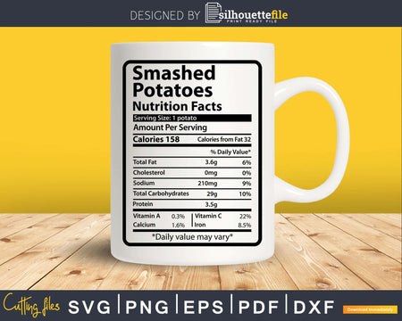 Smashed potatoes Nutrition Facts Thanksgiving Christmas Svg