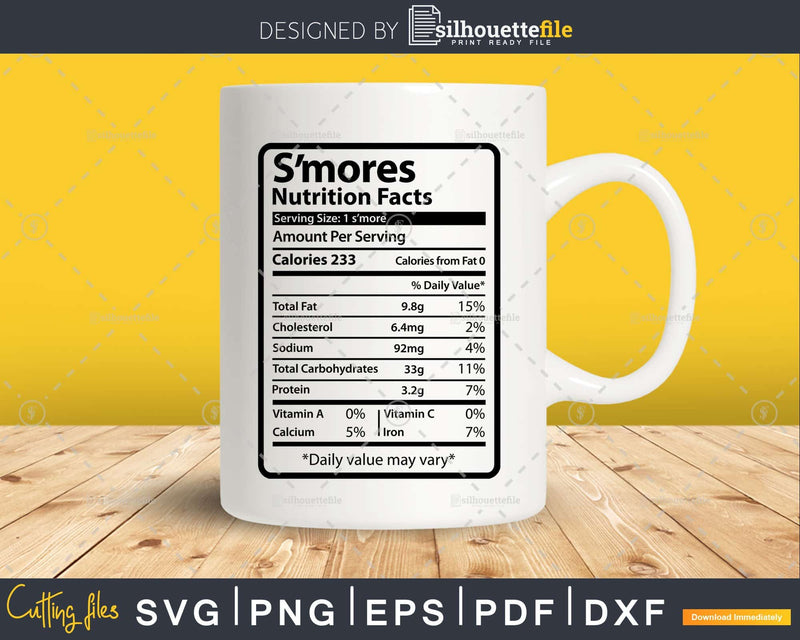 Smores Nutrition Facts Funny Thanksgiving Christmas Svg Png