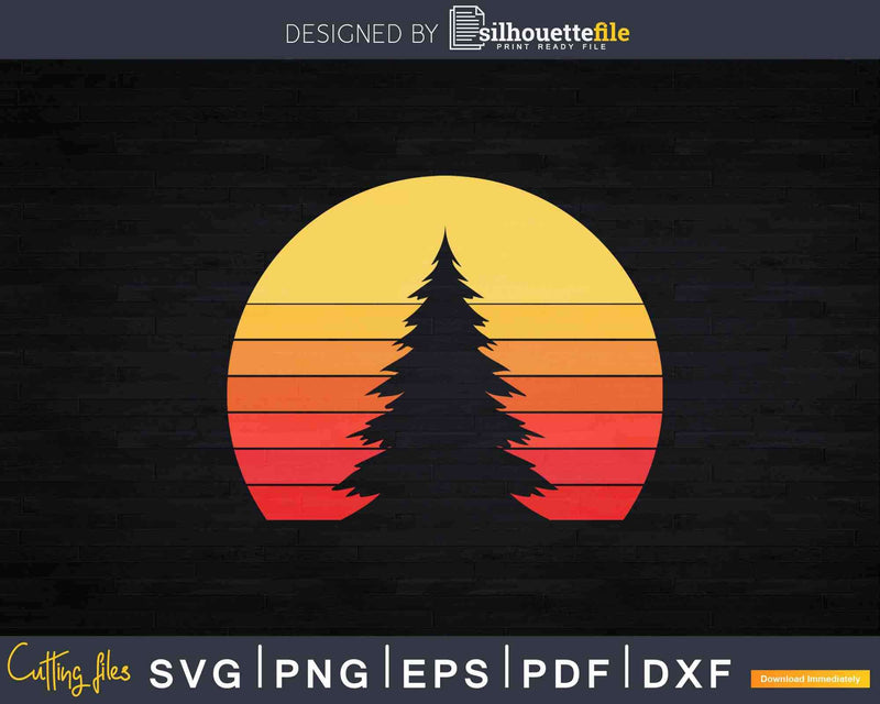 Solitary Pine Tree Sun Vintage Retro Outdoor Svg Dxf Png