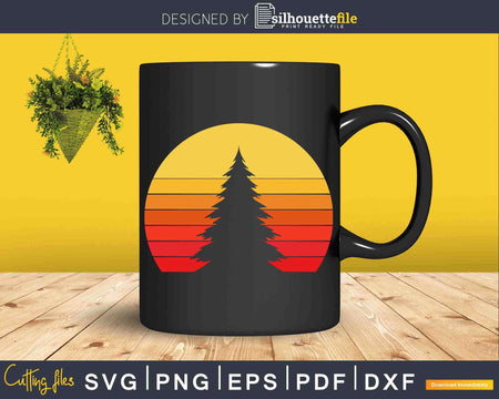 Solitary Pine Tree Sun Vintage Retro Outdoor Svg Dxf Png