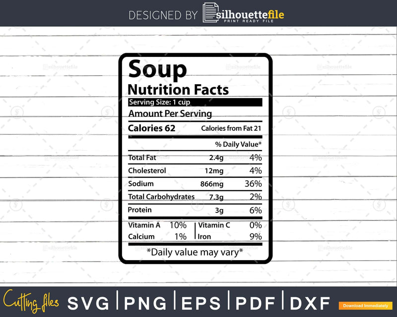 Soup Nutrition Facts Funny Thanksgiving Christmas Svg Png