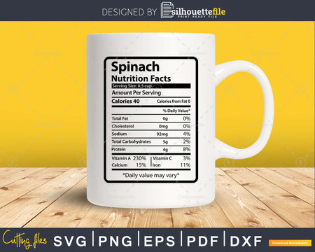 Spinach Nutrition Facts Funny Thanksgiving Christmas Svg