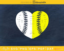 Split Half Baseball Softball Heart svg png digital cut