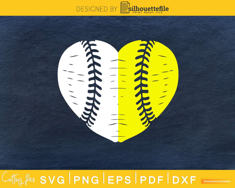 Split Half Baseball Softball Heart svg png digital cut