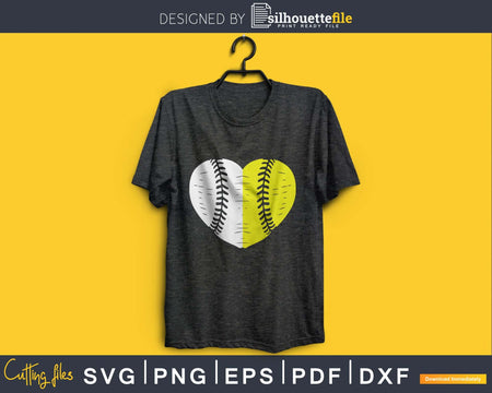 Split Half Baseball Softball Heart svg png digital cut