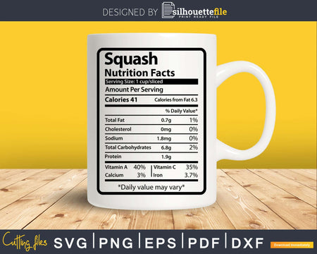 Squash Nutrition Facts Funny Thanksgiving Christmas Svg Png