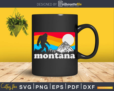State of Montana Retro Bigfoot Mountains Svg Shirt Designs