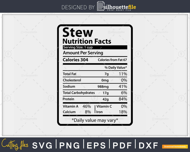 Stew Nutrition Facts Funny Thanksgiving Christmas Svg Png