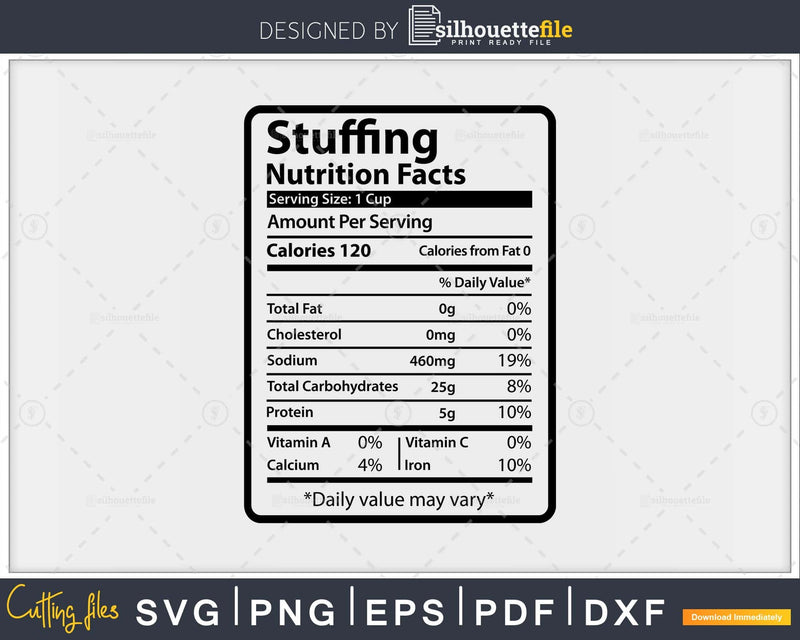 Stuffing Nutrition Facts Funny Thanksgiving Christmas Svg