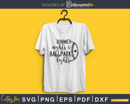 Summer Nights & Ballpark Lights softball svg png digital cut