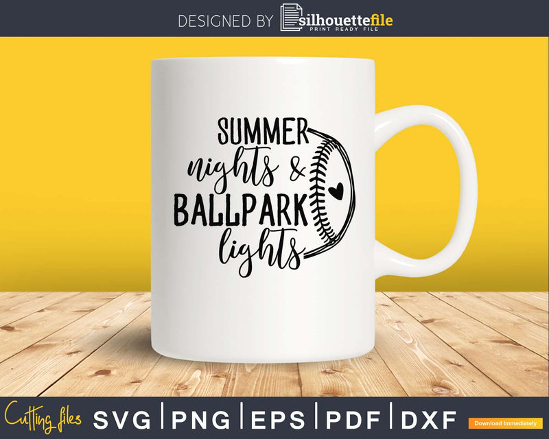 Summer Nights & Ballpark Lights softball svg png digital