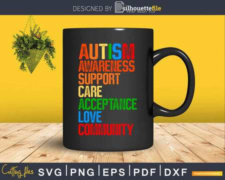 Support Care Acceptance Ally Autism Awareness Svg Dxf Png