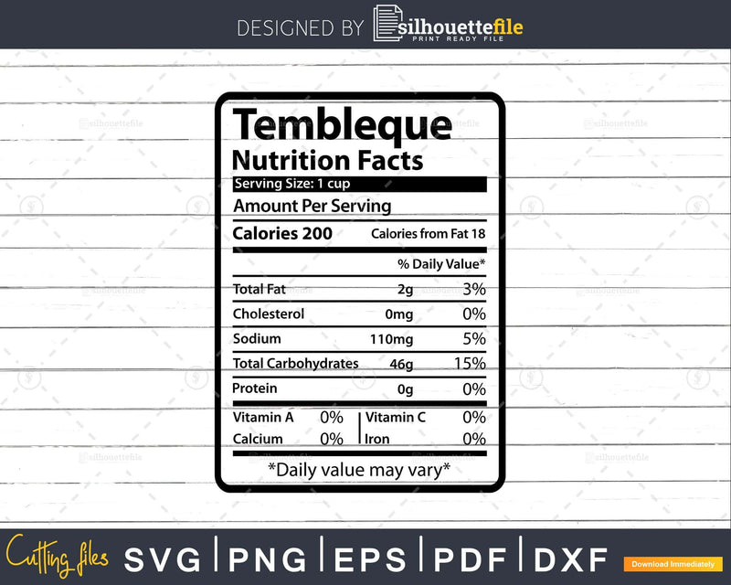 Tembleque Nutrition Facts Funny Thanksgiving Christmas Svg