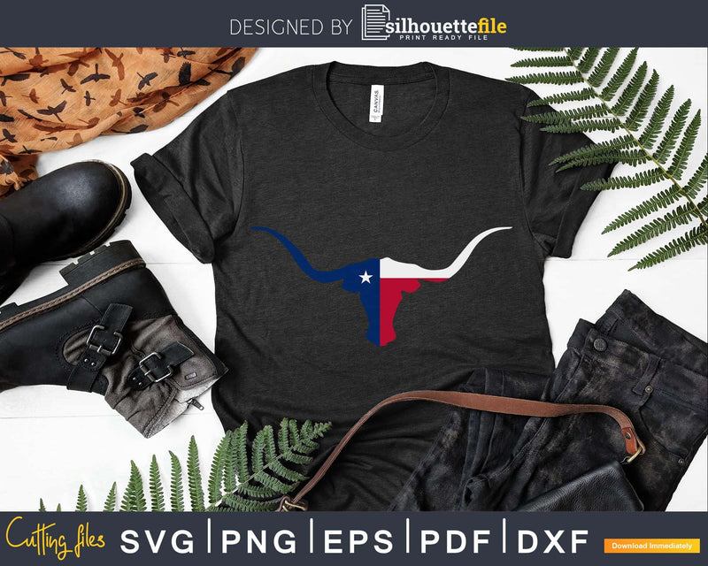 Texas flag Longhorns Skull t shirt design svg png cut files