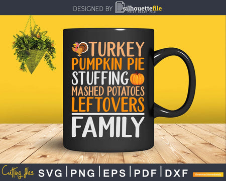 Thanksgiving Family Turkey Pumpkin Pie Stuffing Svg Png Cut