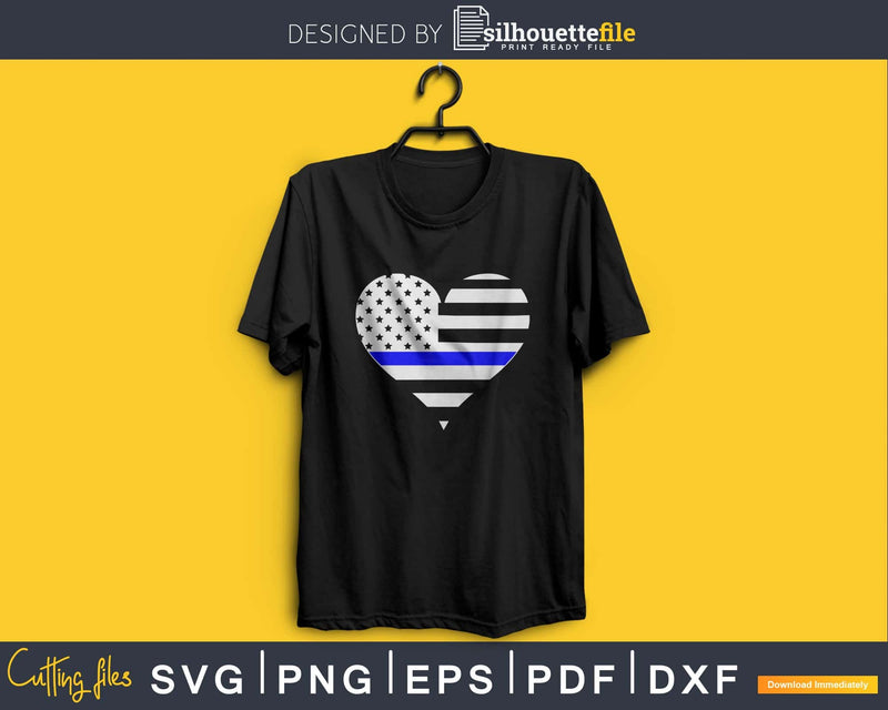 Thin blue Line Police Love American Flag Heart craft svg
