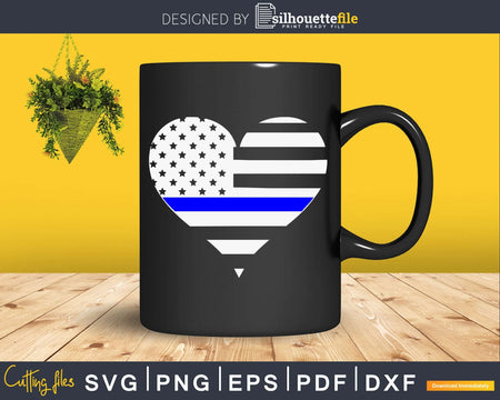 Thin blue Line Police Love American Flag Heart craft svg