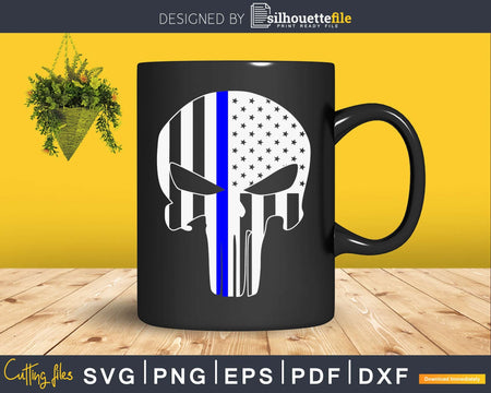 Thin Blue Line USA Flag Police Punisher Printable svg cut