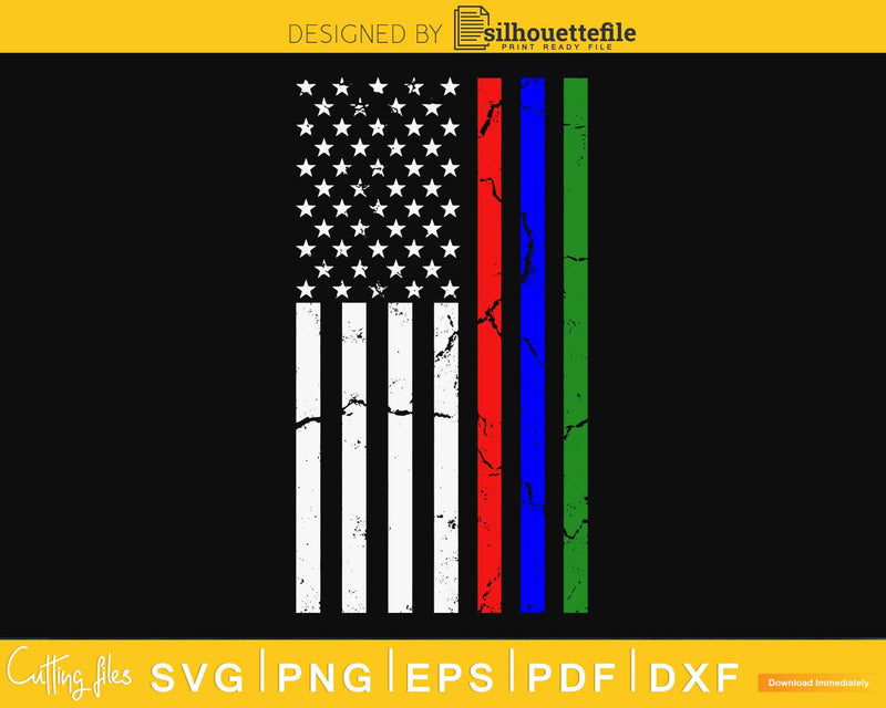 Thin Red Blue Green Line Tee Police Firefighters Military