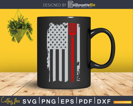 Thin Red Line BBQ Chef American flag svg craft cut file