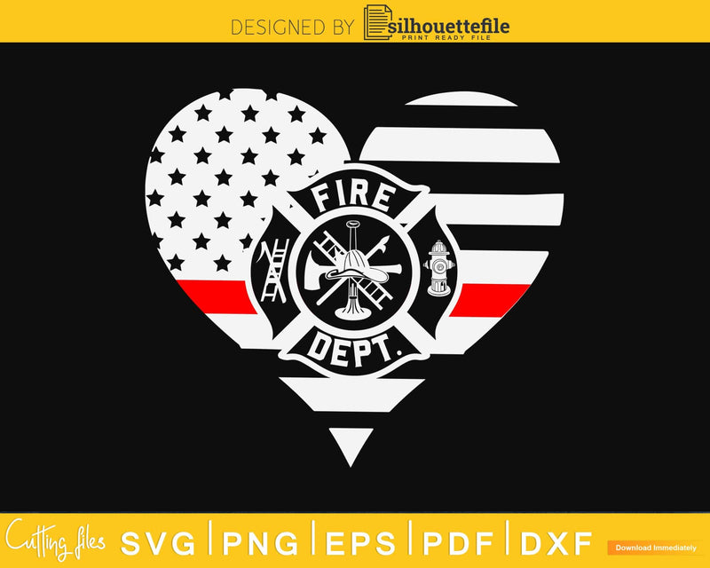 Thin Red Line Firefighter Love American Flag Heart craft