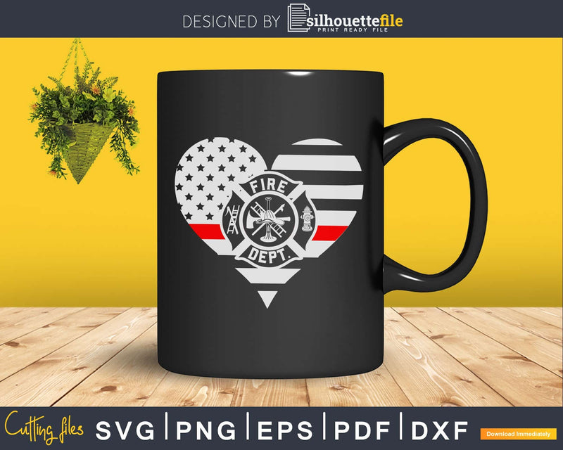 Thin Red Line Firefighter Love American Flag Heart craft