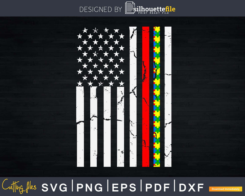 Thin Red Line Firefighter Support Autism 4th July Flag Svg