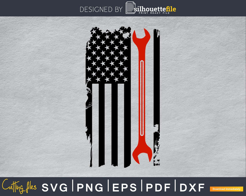 Thin red line USA flag WITH wrench mechanic svg png digital