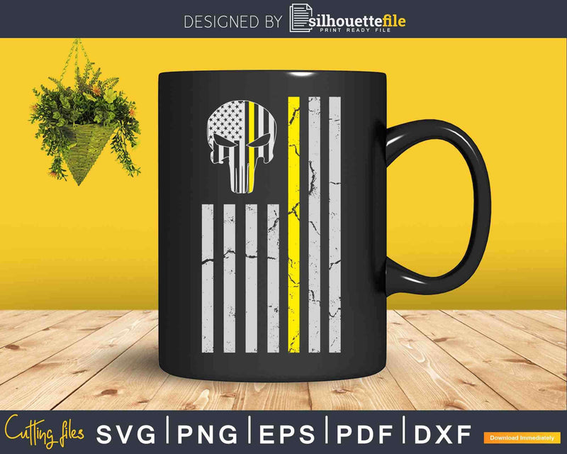 Thin Yellow Skull Line Tow Truck Driver Svg Dxf Png Cutting