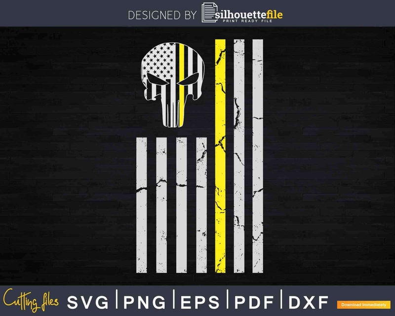Thin Yellow Skull Line Tow Truck Driver Svg Dxf Png Cutting