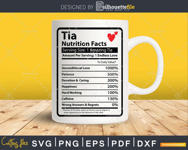 Tia Nutrition Facts Funny Mothers Day Svg Png Digital Art