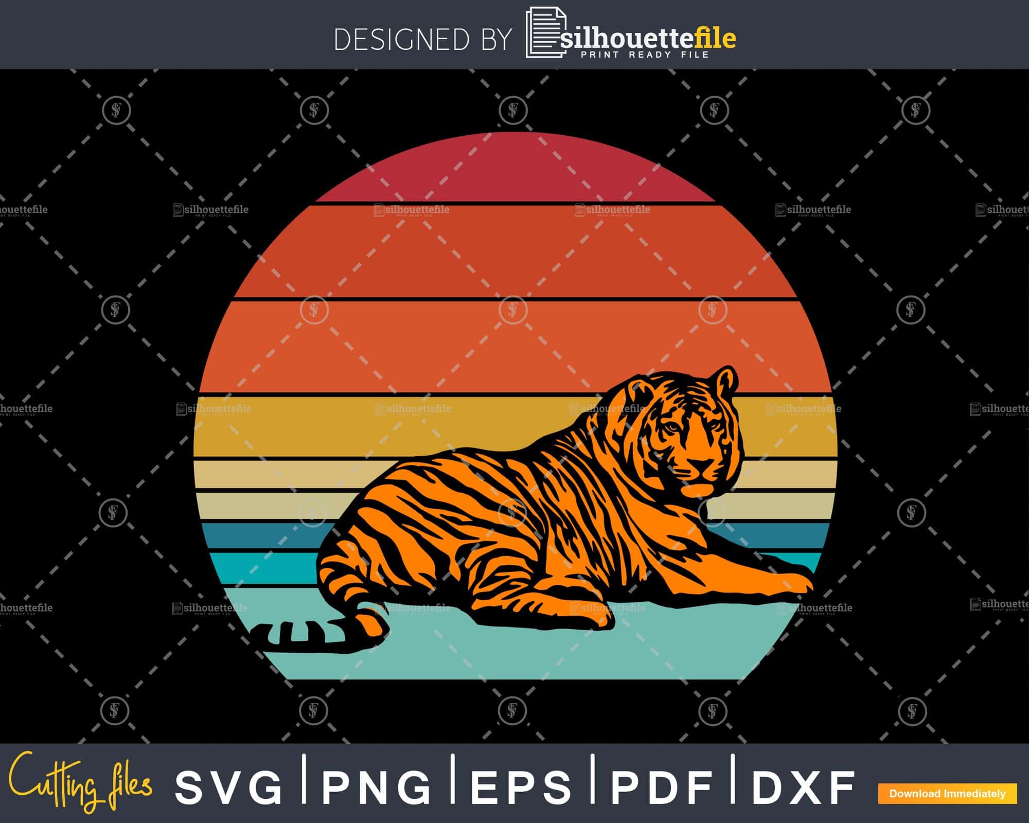 Tiger Retro Style craft cut svg png digital cutting Instant download ...