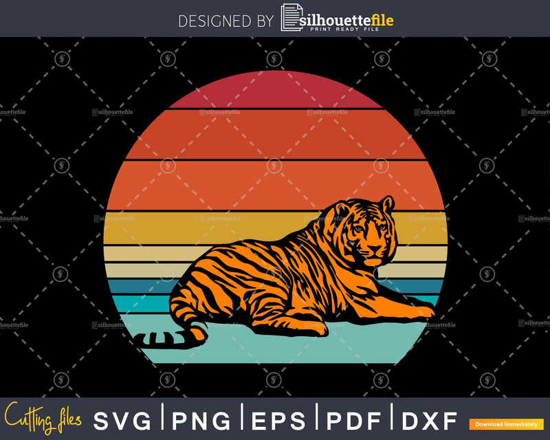 Tiger Retro Style craft cut svg png digital cutting file