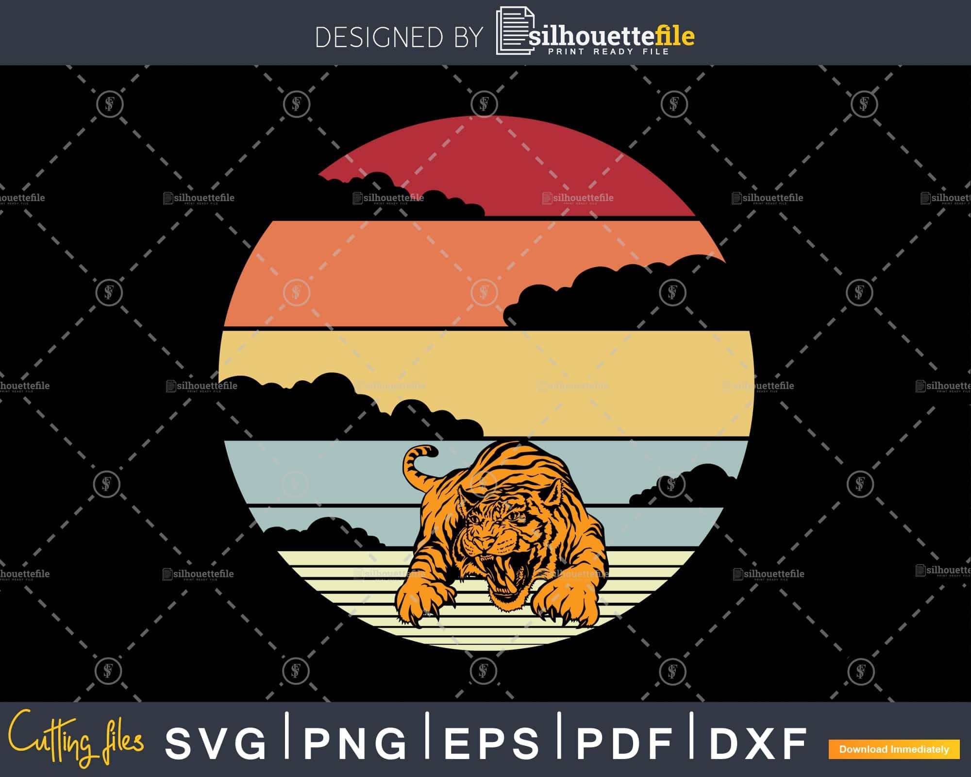 Tiger Retro vintage Style cricut cut svg png printable | SilhouetteFile