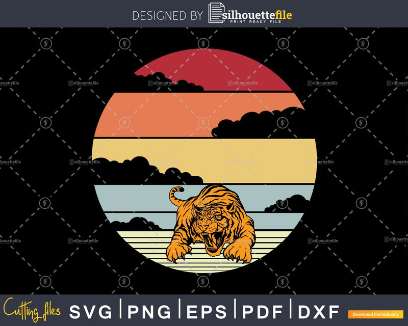 Tiger Retro vintage Style cricut cut svg png printable