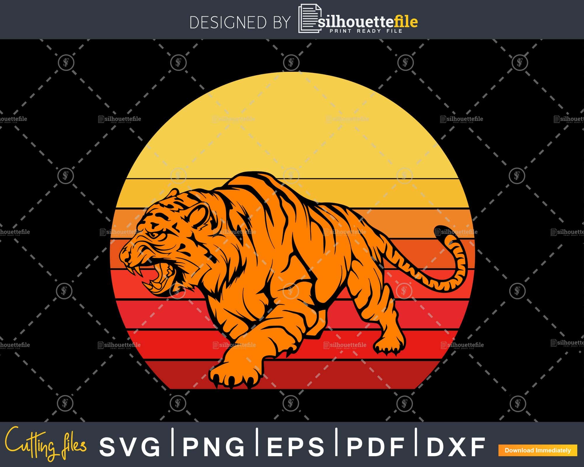 Tiger Retro vintage Style cricut cut svg png silhouette | SilhouetteFile