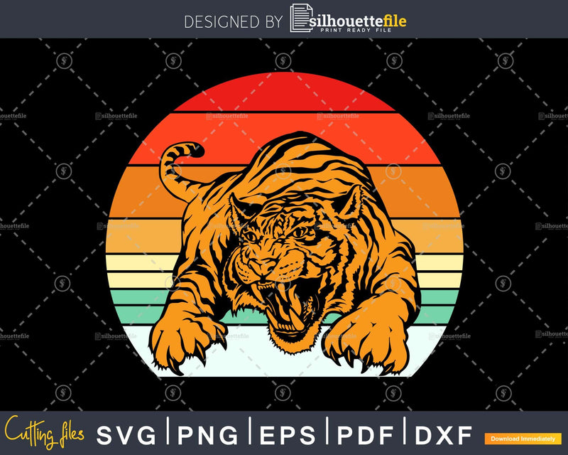 Tiger Retro vintage Style cut svg png design cutting files