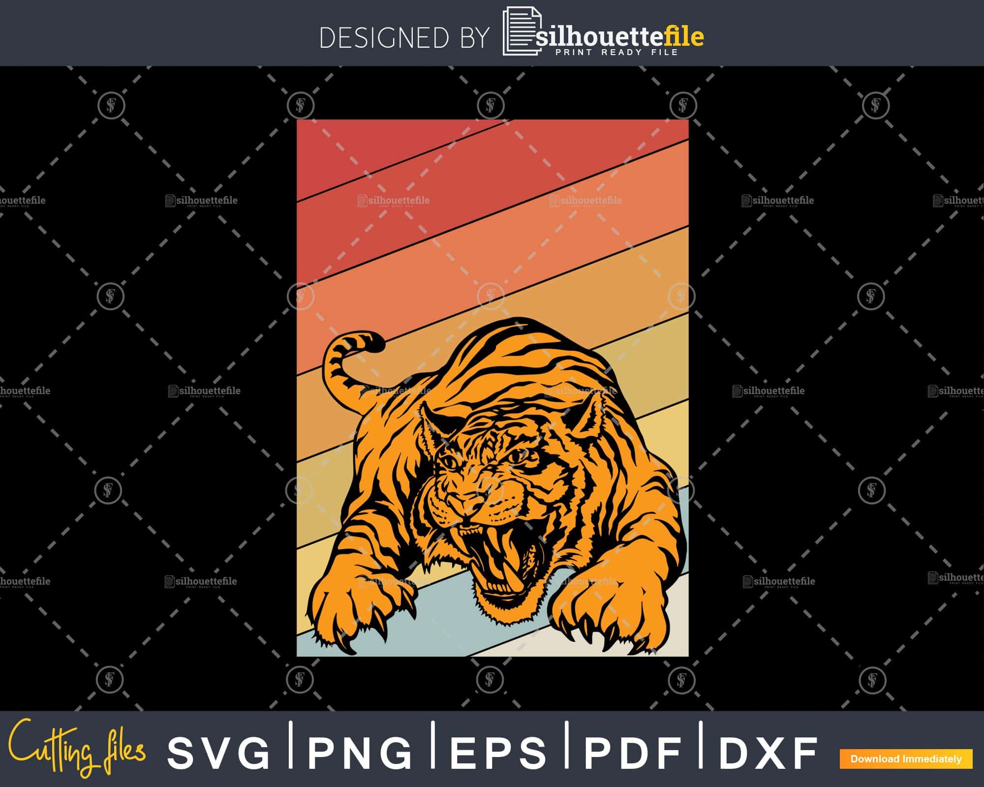 Tiger Retro vintage Style digital cut svg png printable | SilhouetteFile
