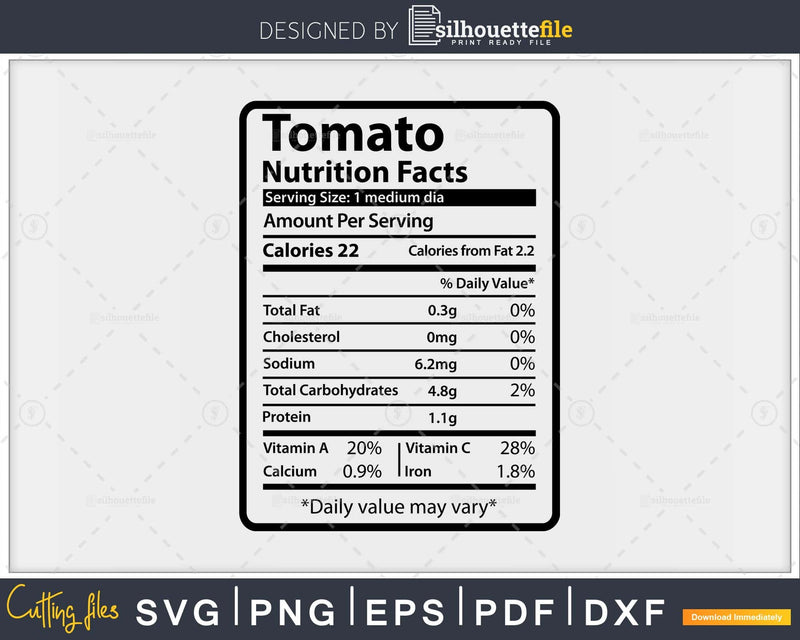Tomato Nutrition Facts Funny Thanksgiving Christmas Svg Png