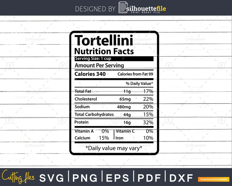 Tortellini Nutrition Facts Funny Thanksgiving Christmas Svg