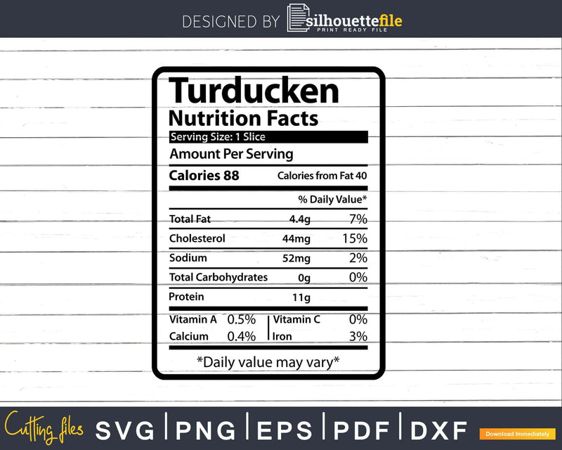 Turducken Nutrition Facts Funny Thanksgiving Christmas Svg