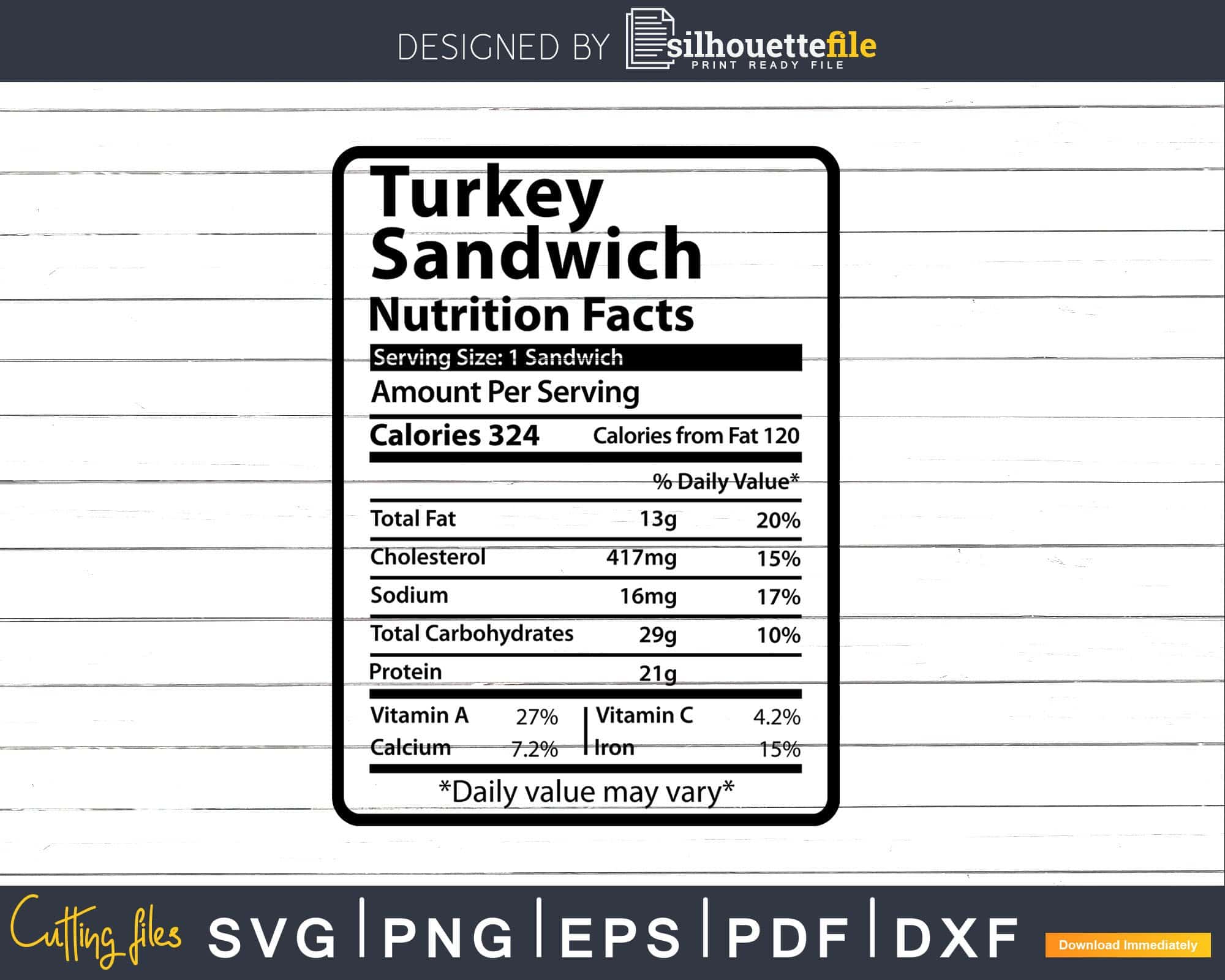 Turkey Sandwich Nutrition Facts Funny Thanksgiving Svg Png Cut File