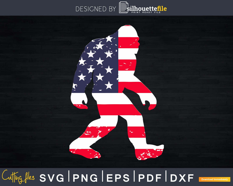 USA Flag Bigfoot Sasquatch Sticker SVG PNG dxf Silhouette